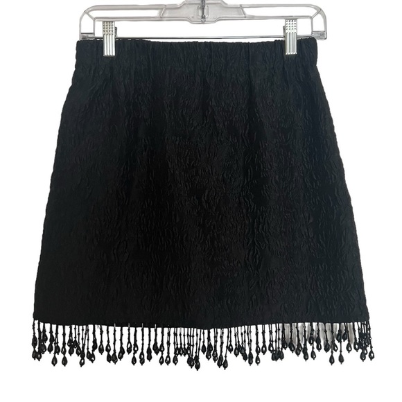 Ganni Black Beaded Fringe Organza Jacquard Mini Skirt NWT Size EU 36 - Picture 3 of 11